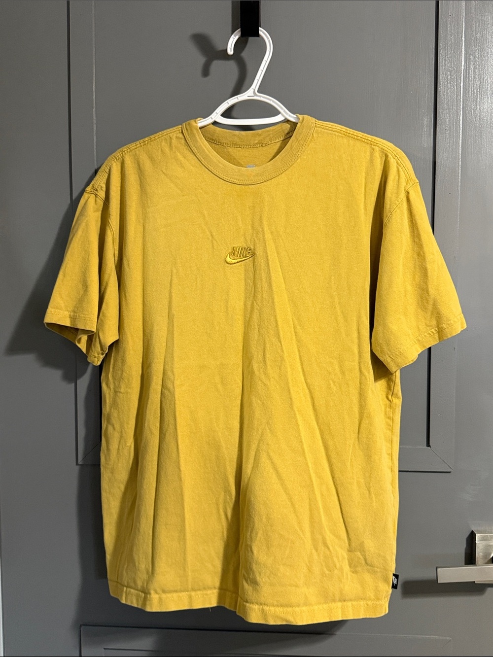 Nike Short Sleeve Crew T-Shirt in Mustard Yellow with Embroidered Logo